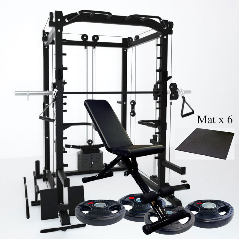 Smith Machine Full Cage + Quick Adjustable Bench + Barbell Plats 80KG