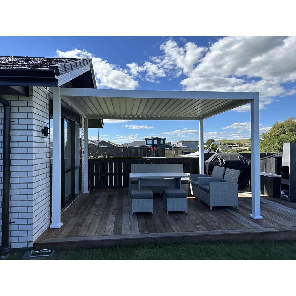 Louvred White Colour Pergola 3x3m with 3 Blinds Set